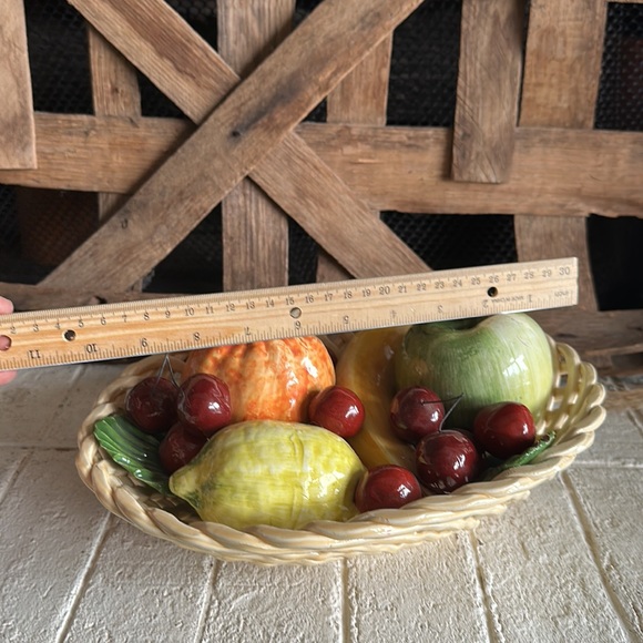 Vintage Majolica Fruit Bowl Bassano Italy Woven Basket Weave 11" Large (36) - Picture 7 of 8
